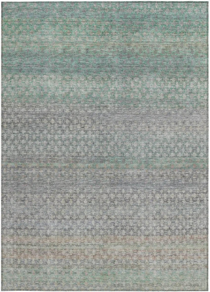 Beige And Pale Aqua Abstract Washable Indoor Outdoor Area Rug Photo 3