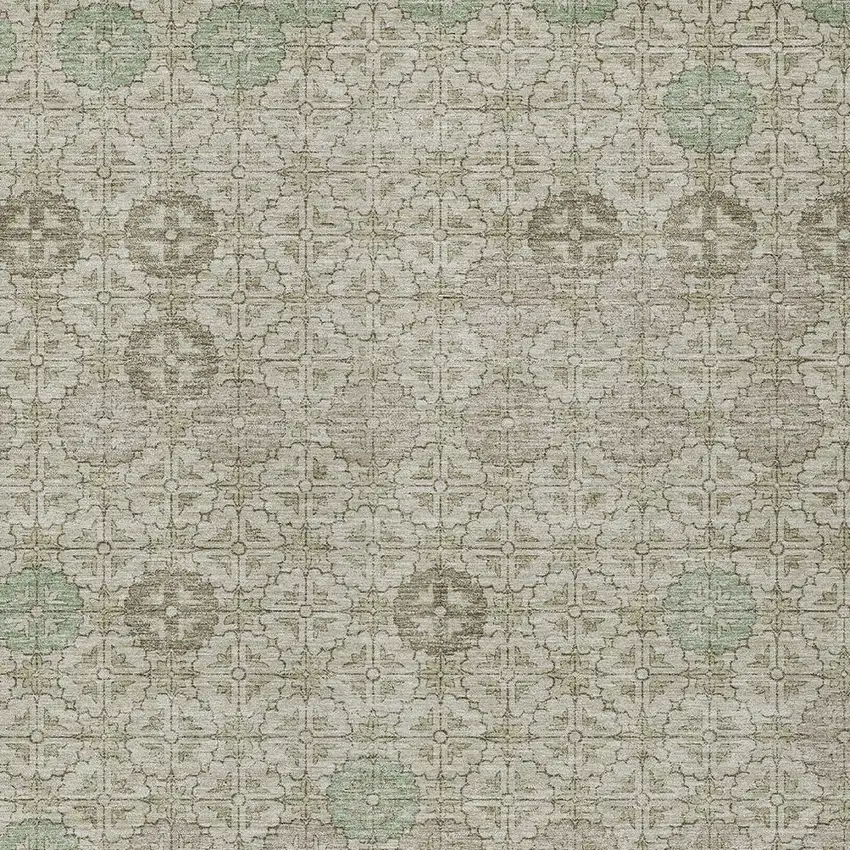 Beige And Pale Aqua Geometric Washable Indoor Outdoor Area Rug Photo 9