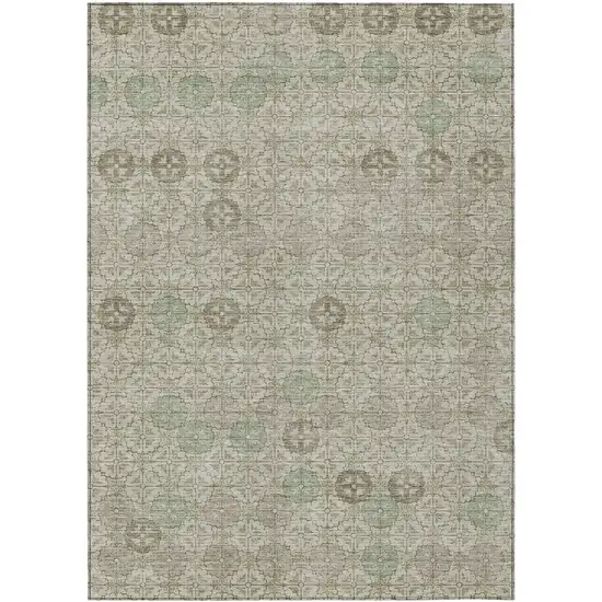 Beige And Pale Aqua Geometric Washable Indoor Outdoor Area Rug Photo 1