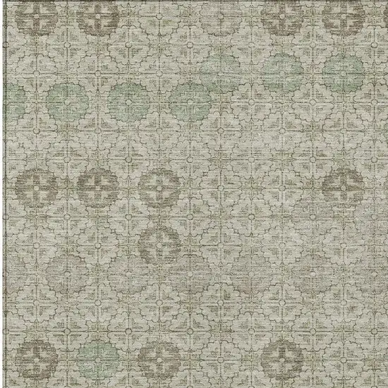 Beige And Pale Aqua Geometric Washable Indoor Outdoor Area Rug Photo 4