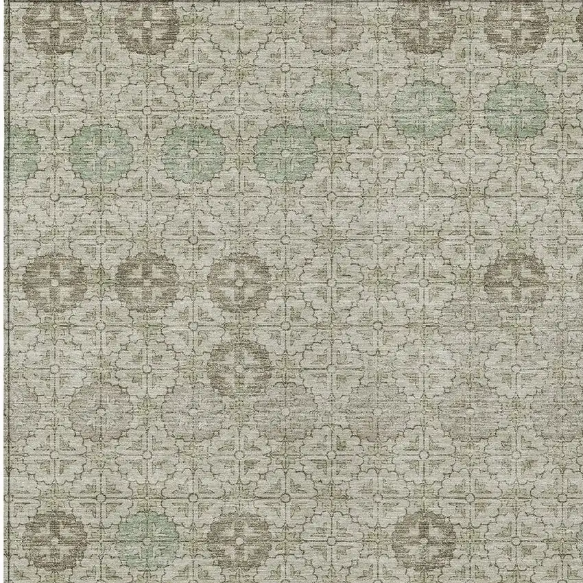 Beige And Pale Aqua Geometric Washable Indoor Outdoor Area Rug Photo 4