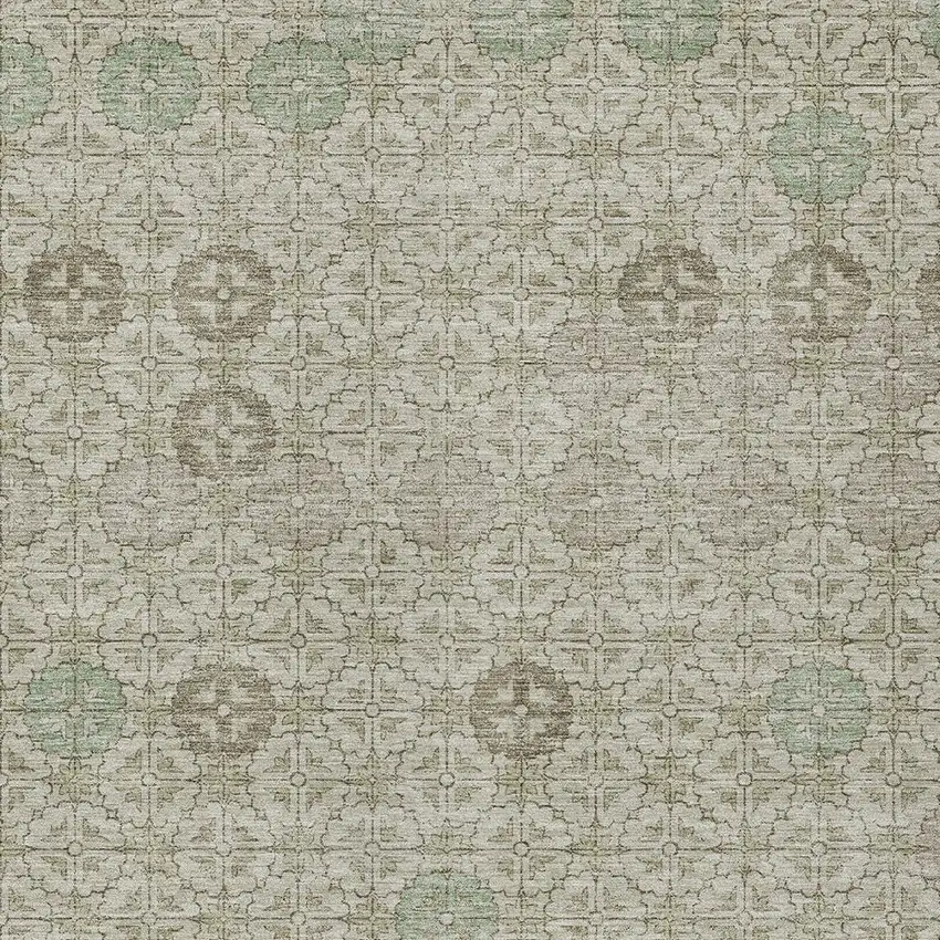 Beige And Pale Aqua Geometric Washable Indoor Outdoor Area Rug Photo 9