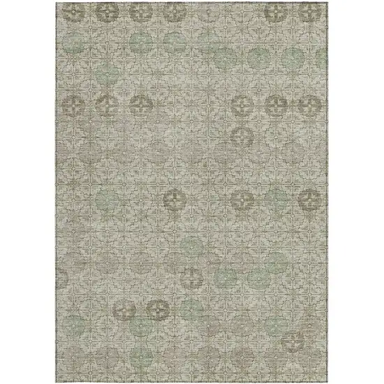 Beige And Pale Aqua Geometric Washable Indoor Outdoor Area Rug Photo 3