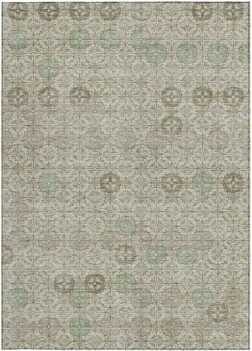 Beige And Pale Aqua Geometric Washable Indoor Outdoor Area Rug Photo 3