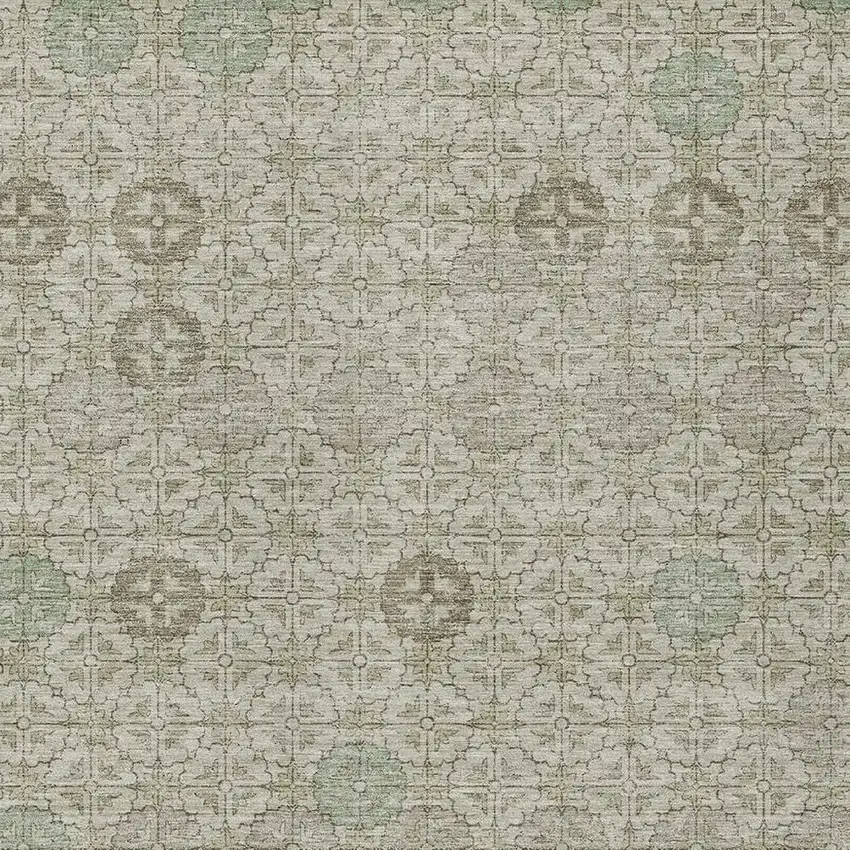 Beige And Pale Aqua Geometric Washable Indoor Outdoor Area Rug Photo 4