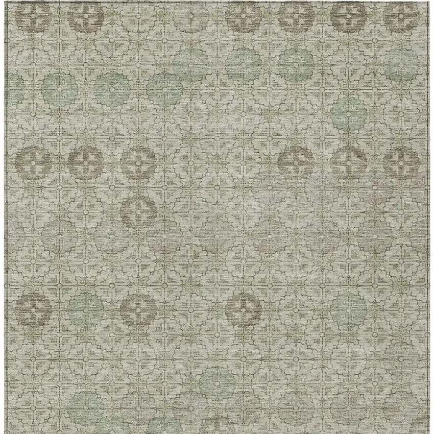 Beige And Pale Aqua Geometric Washable Indoor Outdoor Area Rug Photo 4
