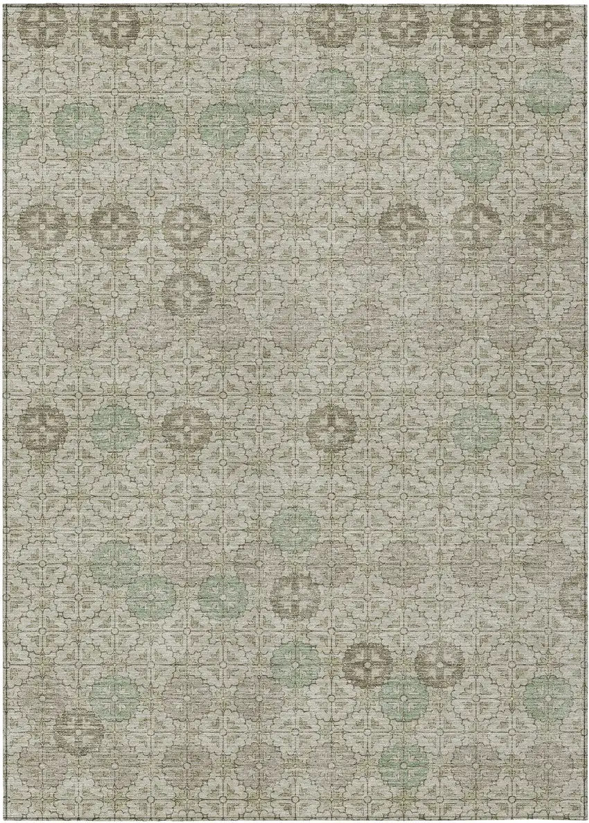Beige And Pale Aqua Geometric Washable Indoor Outdoor Area Rug Photo 1