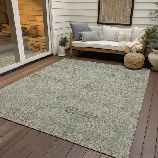 Beige And Pale Aqua Geometric Washable Indoor Outdoor Area Rug Photo 5