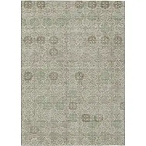 Photo of Beige And Pale Aqua Geometric Washable Indoor Outdoor Area Rug