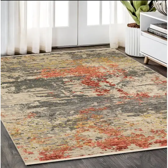 Beige And Pink Abstract Area Rug With Fringe Photo 1