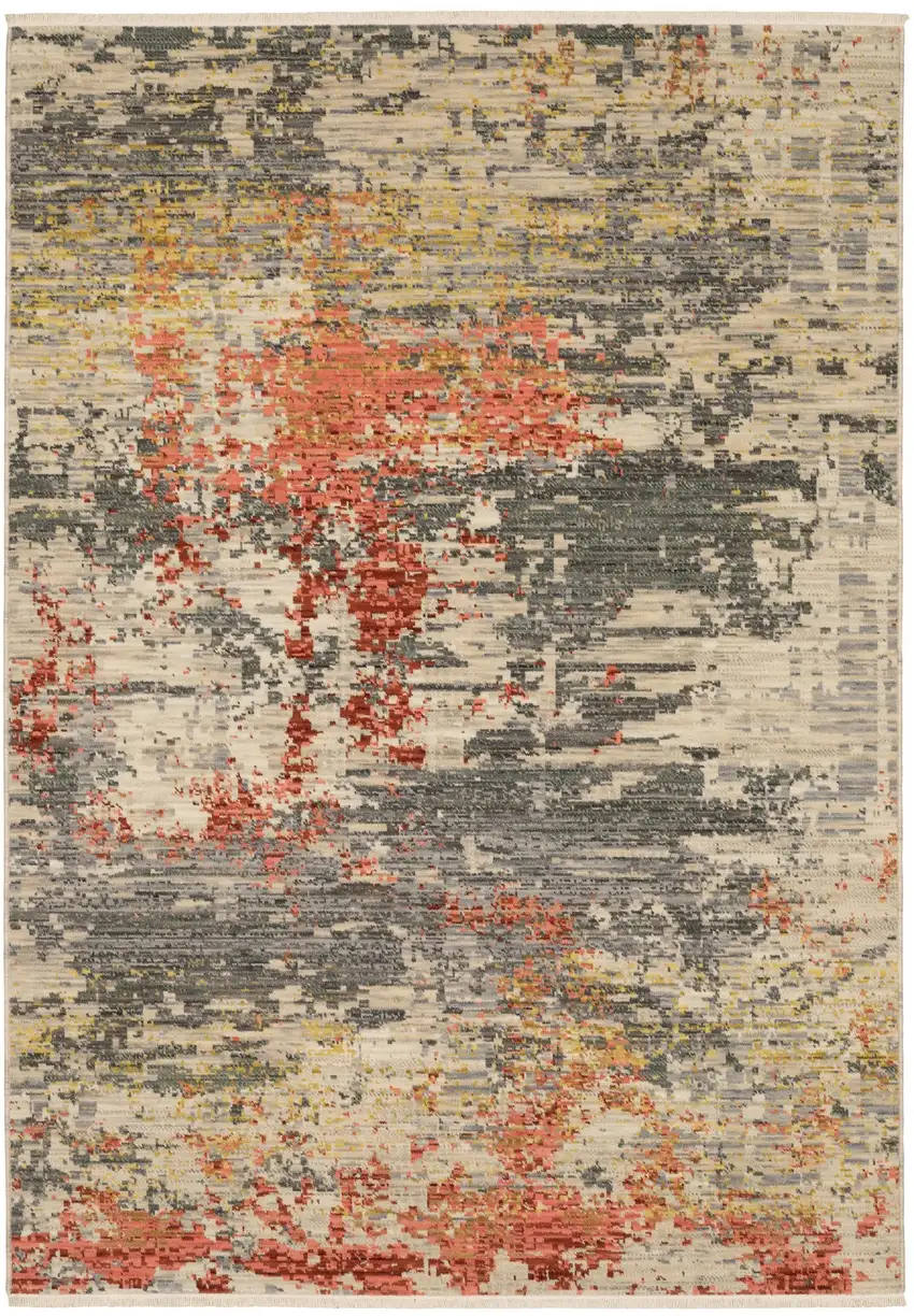 Beige And Pink Abstract Area Rug With Fringe Photo 6