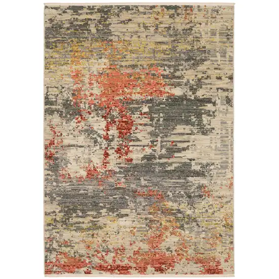 Beige And Pink Abstract Area Rug With Fringe Photo 6