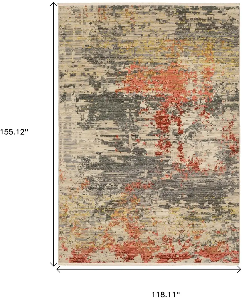 Beige And Pink Abstract Area Rug With Fringe Photo 3