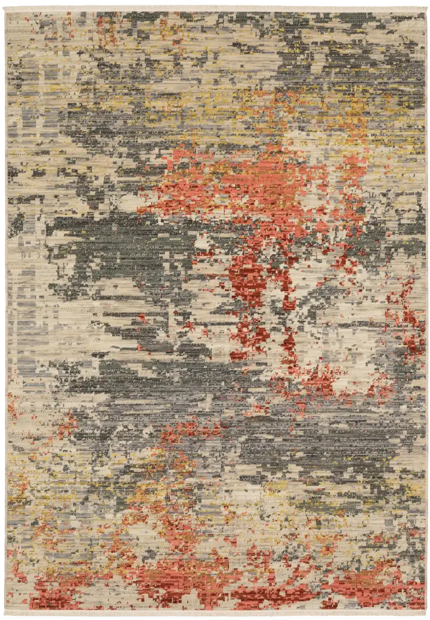 Beige And Pink Abstract Area Rug With Fringe Photo 2