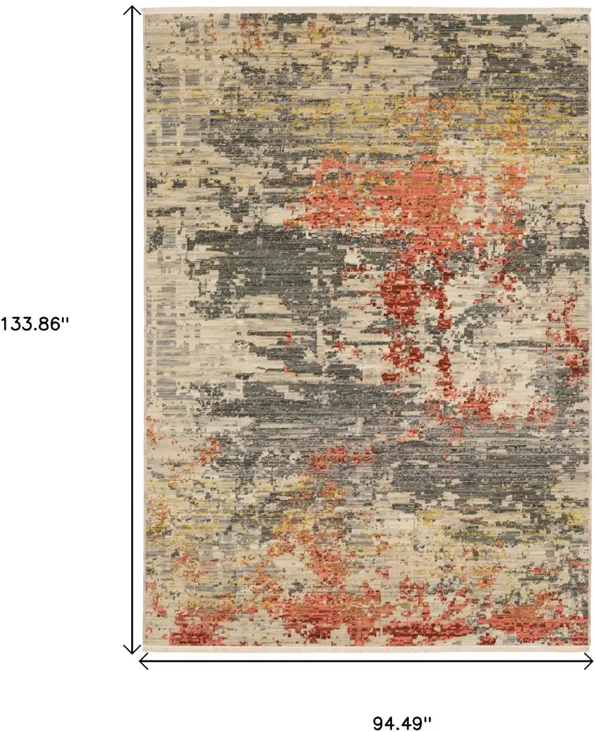 Beige And Pink Abstract Area Rug With Fringe Photo 3