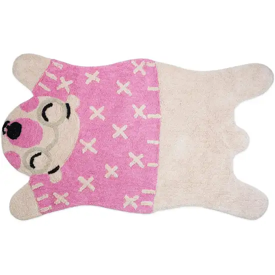 Beige And Pink Bear Youthful Washable Area Rug Photo 2