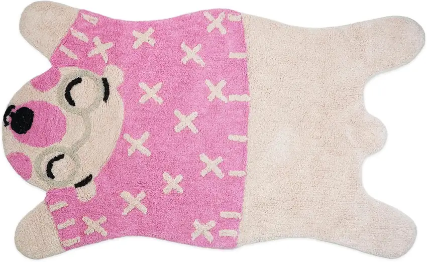 Beige And Pink Bear Youthful Washable Area Rug Photo 2