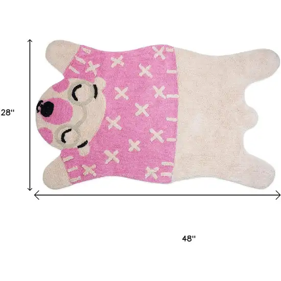 Beige And Pink Bear Youthful Washable Area Rug Photo 3