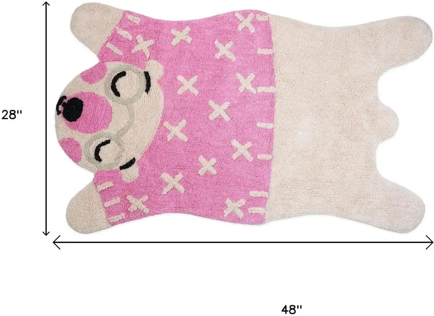 Beige And Pink Bear Youthful Washable Area Rug Photo 3