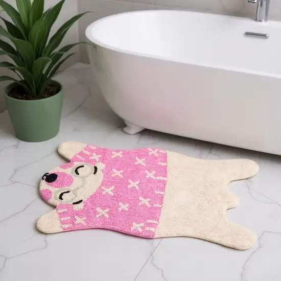Beige And Pink Bear Youthful Washable Area Rug Photo 1
