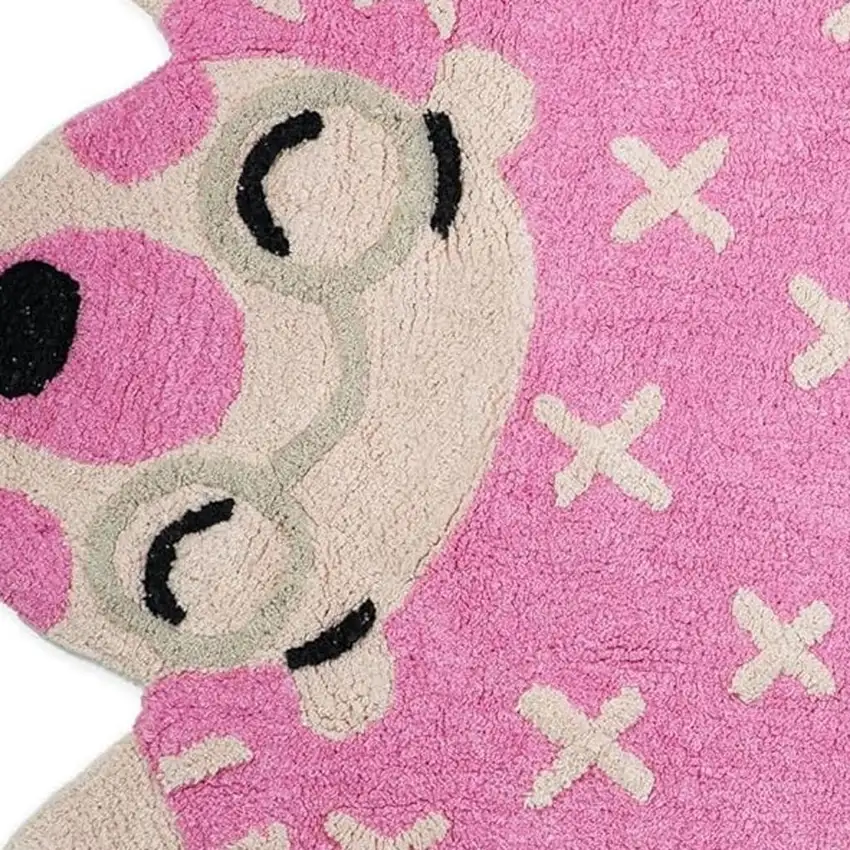 Beige And Pink Bear Youthful Washable Area Rug Photo 4