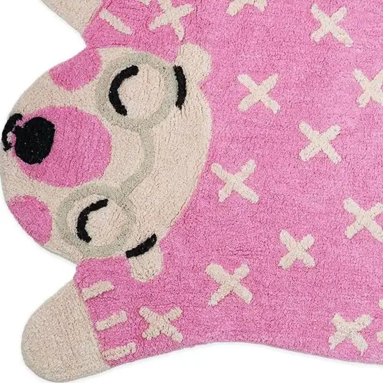 Beige And Pink Bear Youthful Washable Area Rug Photo 5