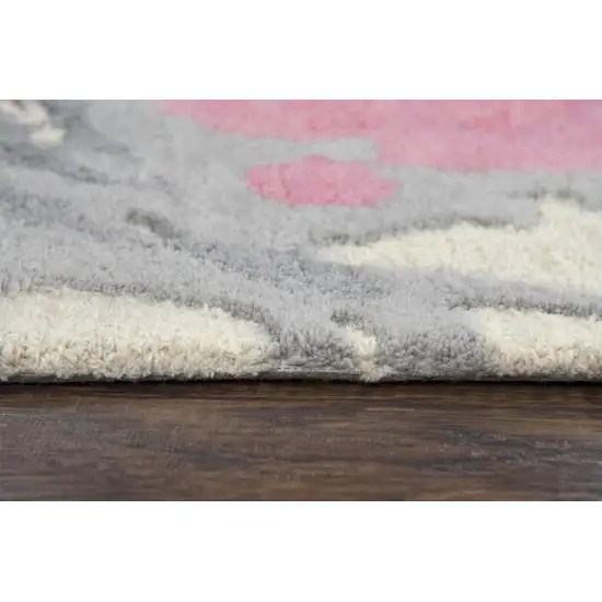 Beige And Pink Wool Floral Hand Tufted Area Rug Photo 3