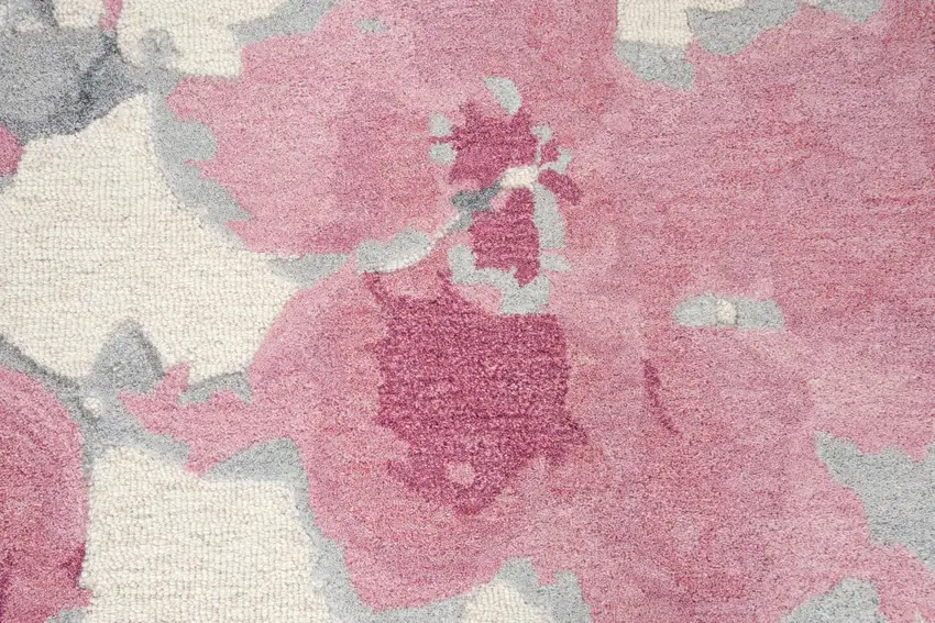 Beige And Pink Wool Floral Hand Tufted Area Rug Photo 7