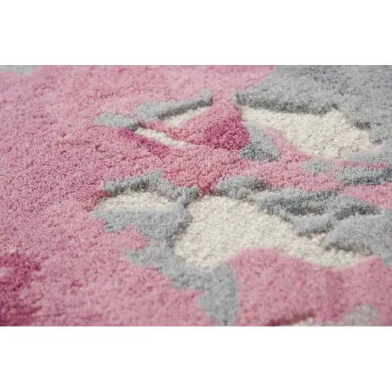 Beige And Pink Wool Floral Hand Tufted Area Rug Photo 2