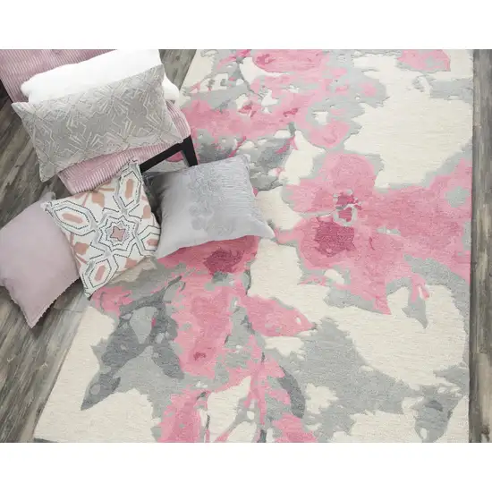 Beige And Pink Wool Floral Hand Tufted Area Rug Photo 5