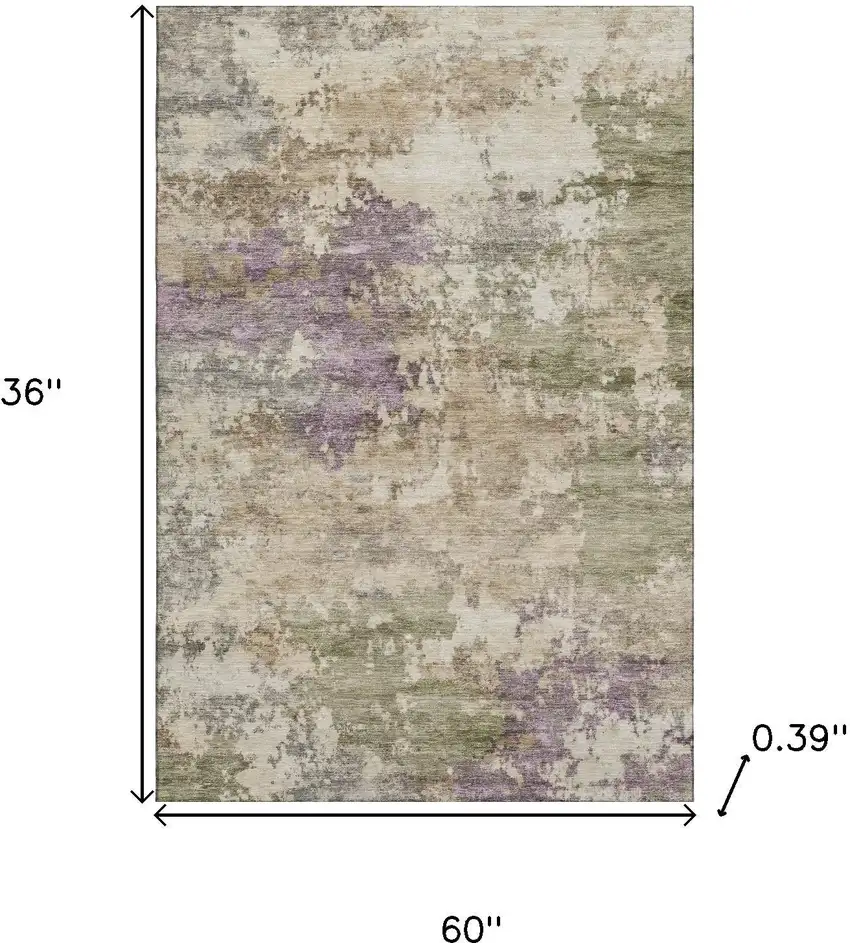 Beige And Purple Abstract Washable Area Rug With UV Protection Photo 9
