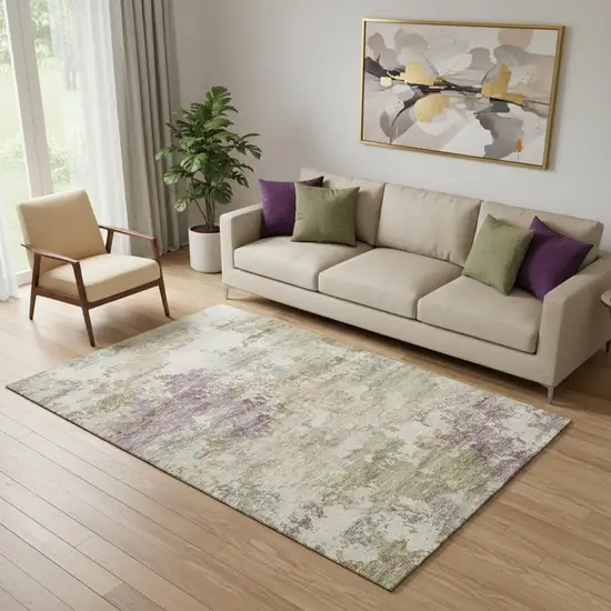 Beige And Purple Abstract Washable Area Rug With UV Protection Photo 2