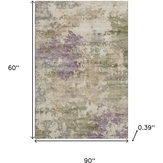 Beige And Purple Abstract Washable Area Rug With UV Protection Photo 9