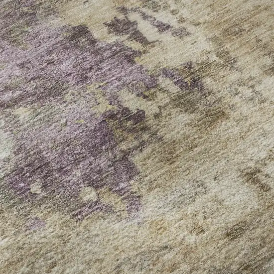 Beige And Purple Abstract Washable Area Rug With UV Protection Photo 8