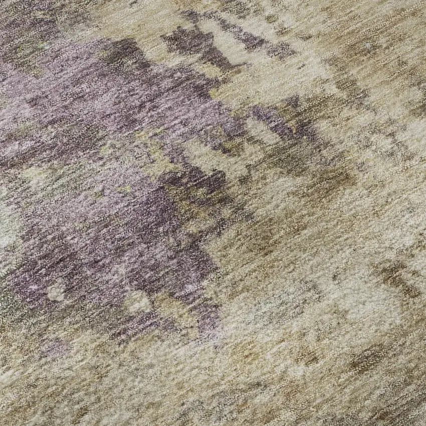 Beige And Purple Abstract Washable Area Rug With UV Protection Photo 8