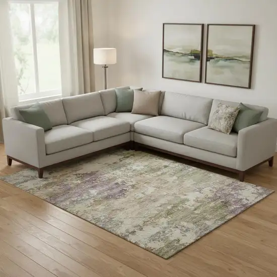 Beige And Purple Abstract Washable Area Rug With UV Protection Photo 2