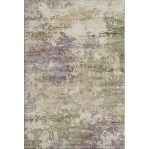 Photo of Beige And Purple Abstract Washable Area Rug With UV Protection