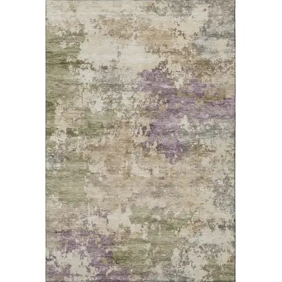 Beige And Purple Abstract Washable Area Rug With UV Protection Photo 3