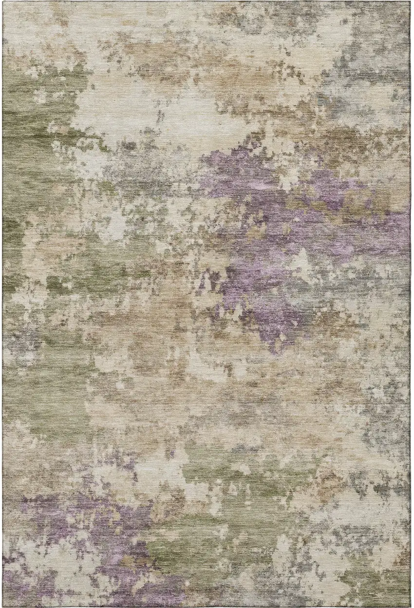 Beige And Purple Abstract Washable Area Rug With UV Protection Photo 3