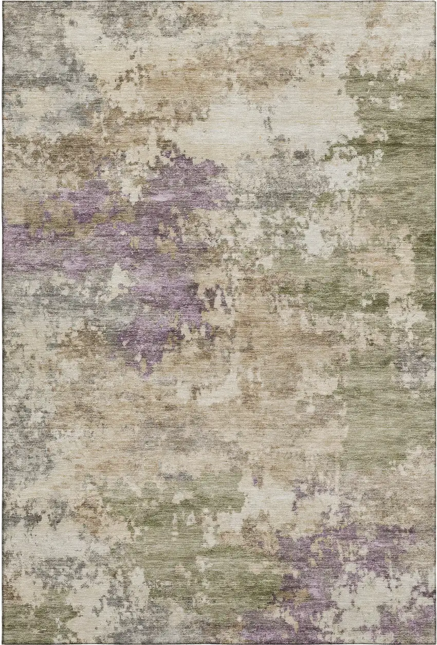 Beige And Purple Abstract Washable Area Rug With UV Protection Photo 1