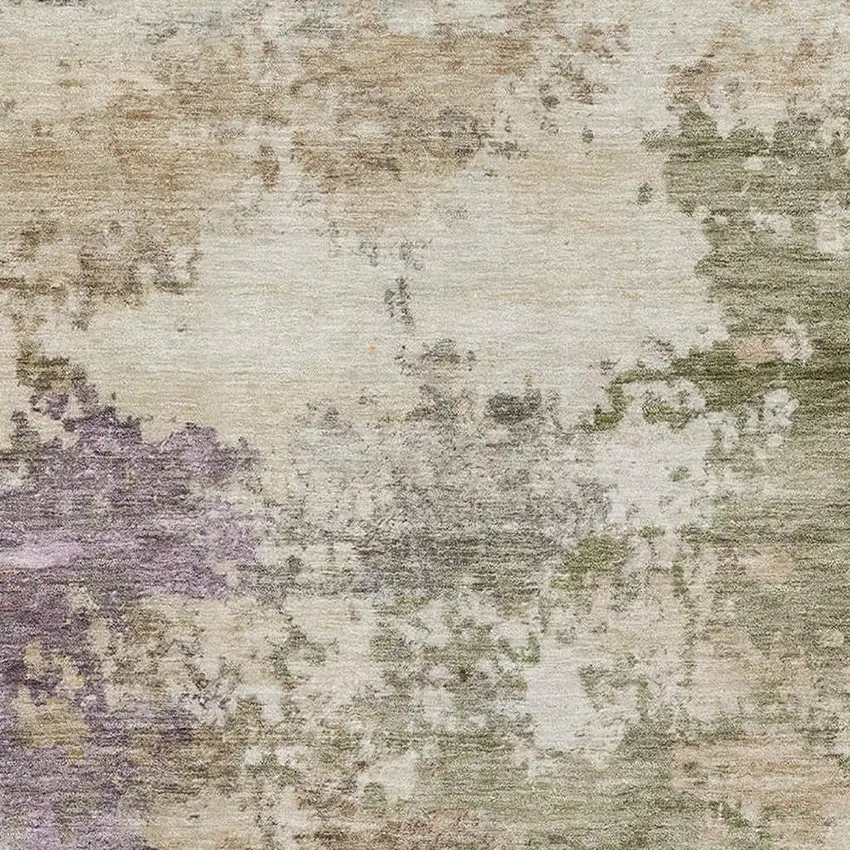Beige And Purple Abstract Washable Area Rug With UV Protection Photo 3