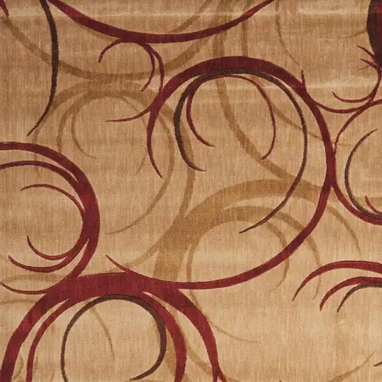 Beige And Red Abstract Non Skid Area Rug Photo 2