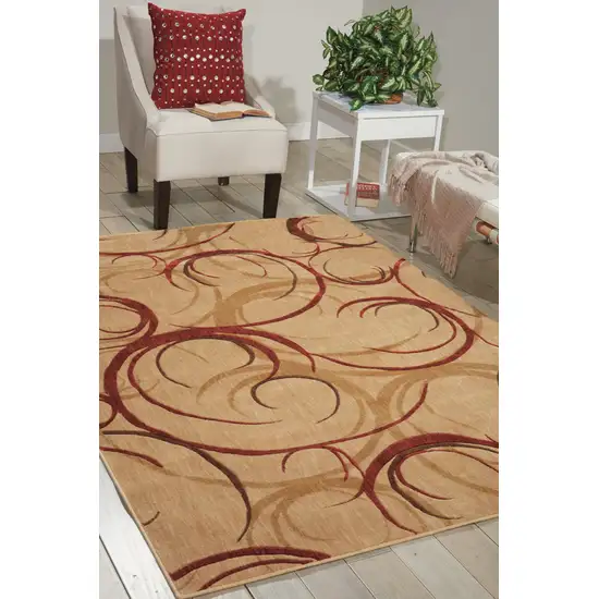 Beige And Red Abstract Non Skid Area Rug Photo 4