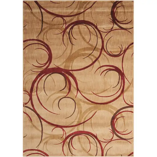 Beige And Red Abstract Non Skid Area Rug Photo 1