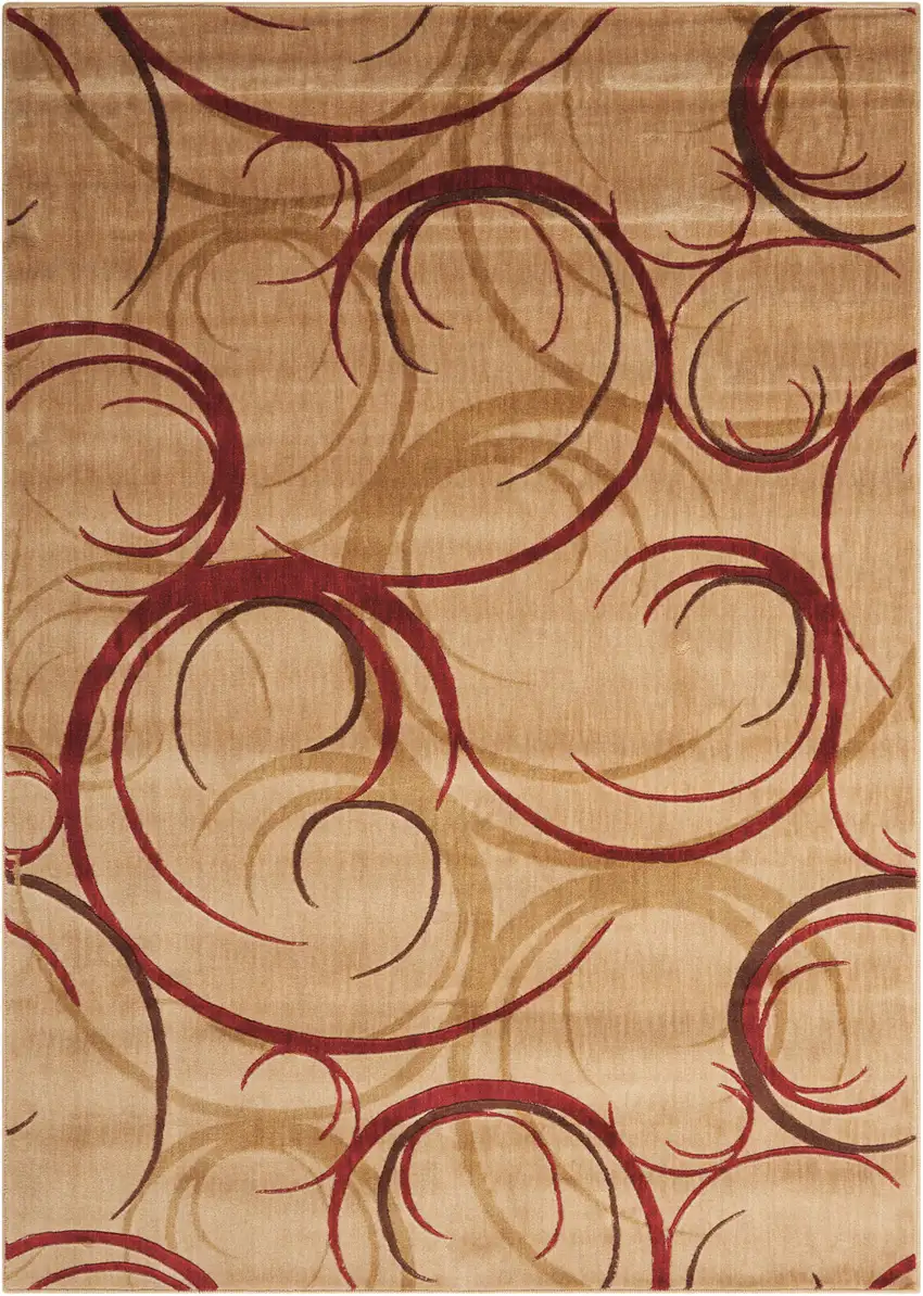 Beige And Red Abstract Non Skid Area Rug Photo 1