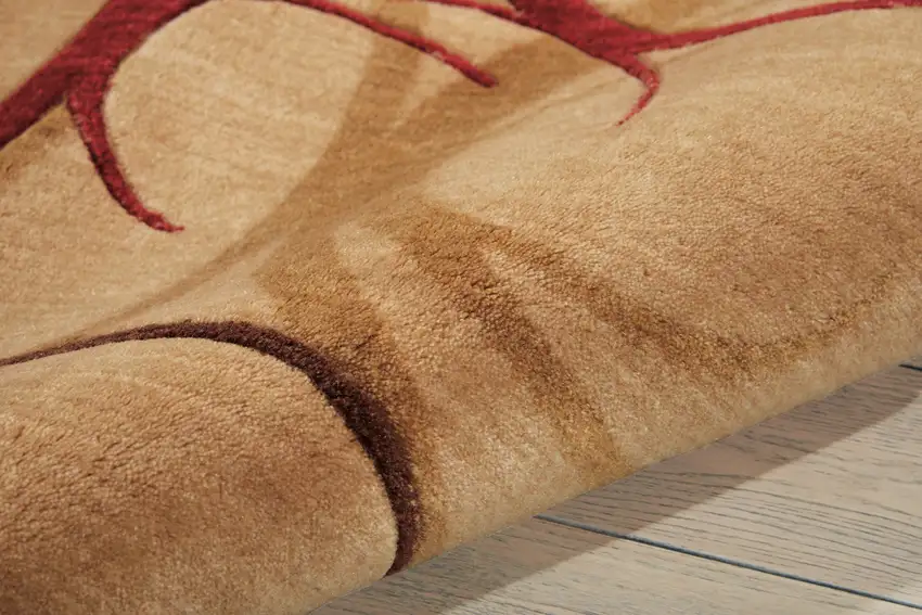 Beige And Red Abstract Non Skid Area Rug Photo 9