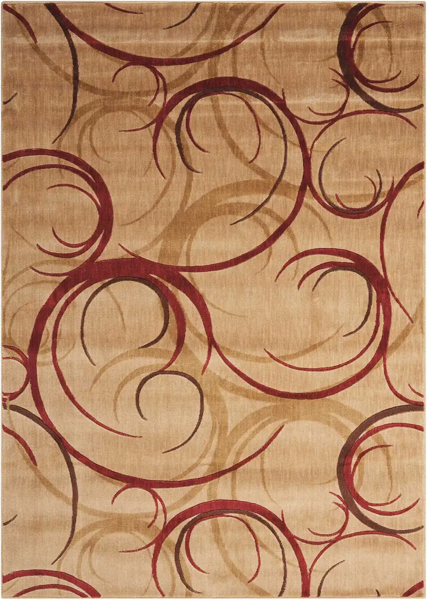 Beige And Red Abstract Non Skid Area Rug Photo 1