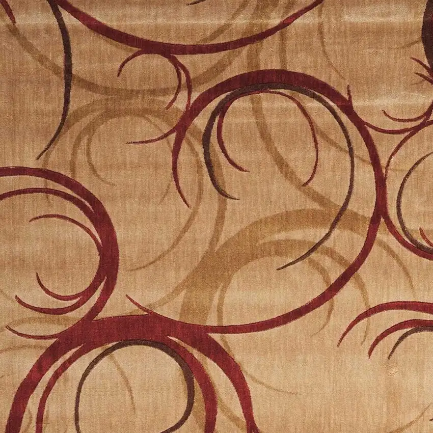 Beige And Red Abstract Non Skid Area Rug Photo 2