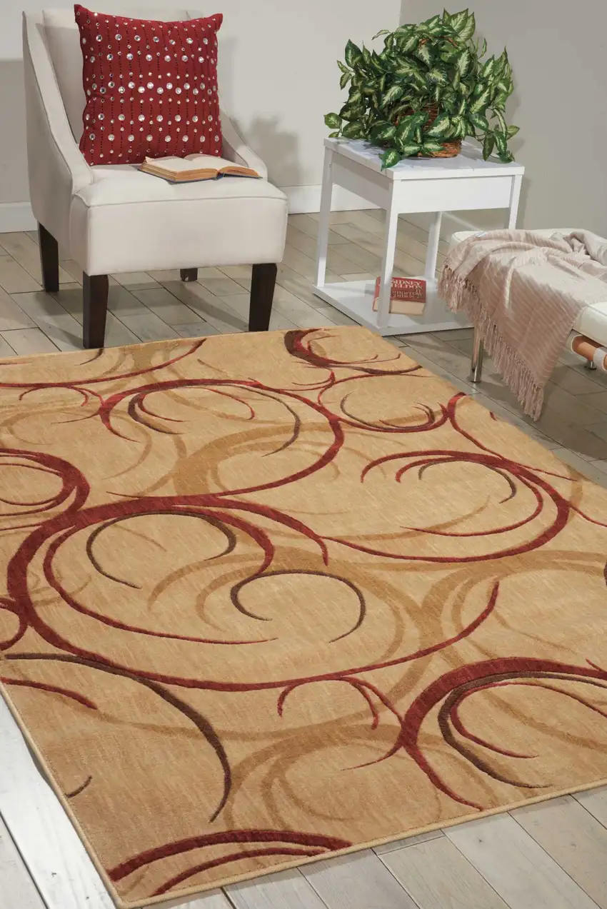 Beige And Red Abstract Non Skid Area Rug Photo 4