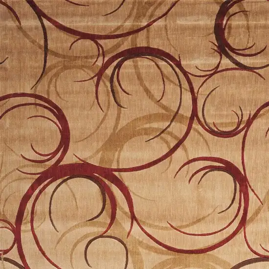 Beige And Red Abstract Non Skid Area Rug Photo 3